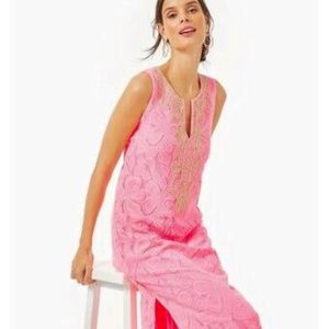 LILLY PULITZER Lilly's Coral Wildflower Stripe Lace Carlotta Maxi Dress
